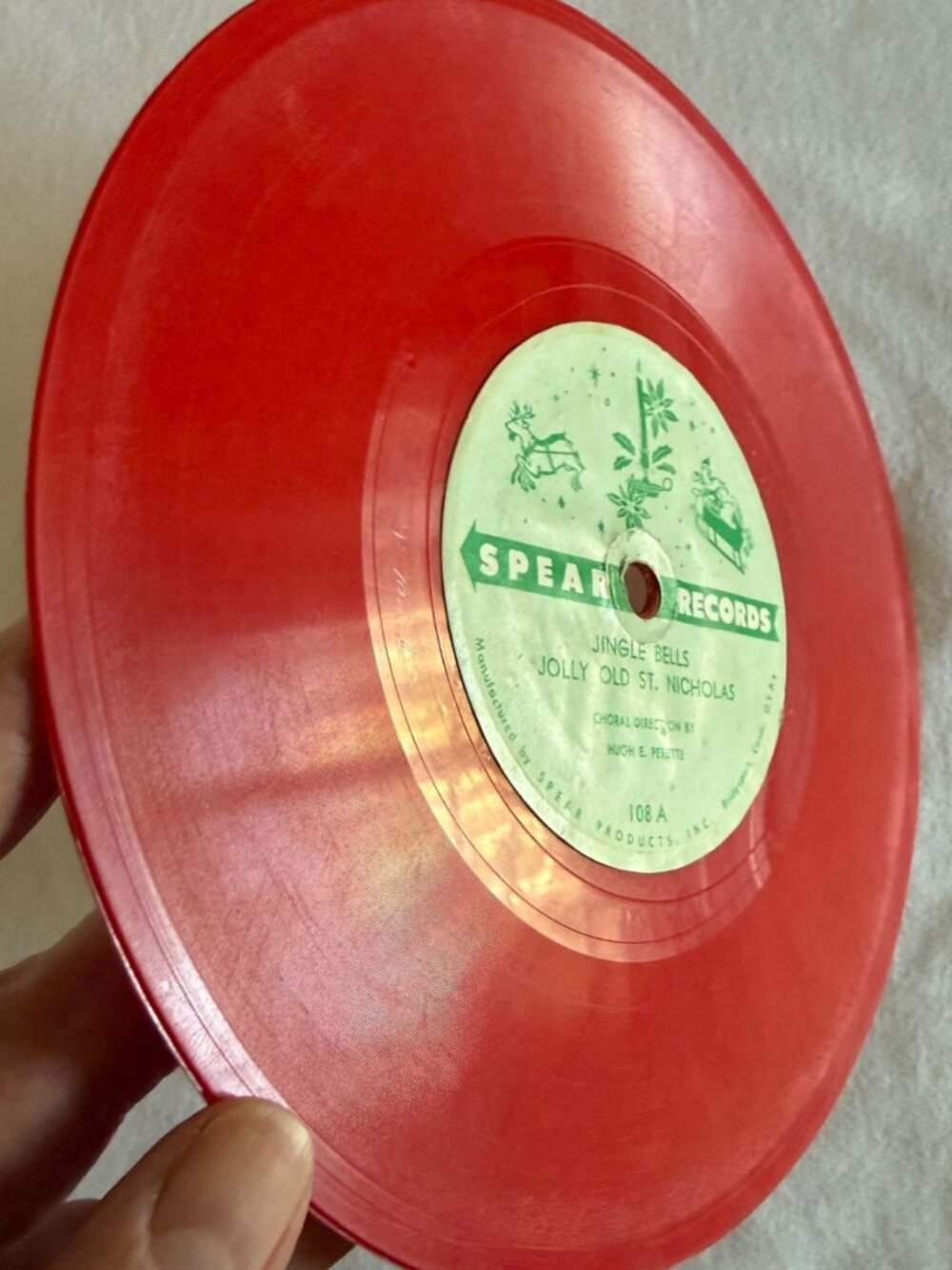 Vintage Spear Records Christmas Jingle Bells Red Childrens Record Early 1950s - Picture 6 of 12